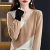 Suéter 2024 Gola V Botão Diagonal Estilo Francês Outono Novo Manga Longa Solto Emagrecedor Camisa Básica para Mulheres Caimento Solto Estilo Preguiçoso