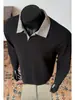 Camisa polo de manga larga con estampado de pata de gallo estilo old money para hombre, polo texturizado de otoño, sudadera de corte holgado