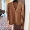 BORBOTIE Tricô Feminino 2026 Outono/Inverno Novo Estilo LP Old Money Cardigan de Linho com Decote V Suéter de Manga Longa