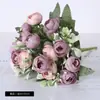15 Flores de Camelia y Peonía, Pequeño Ramo de Peonías tipo Capullo Estilo Coreano, Arreglo Floral Decoración del Hogar Estilo Pastoral