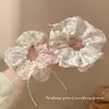 Goma para el pelo tipo lazo floral estilo coreano con borde de encaje, Pañuelo cuadrado para el pelo para coleta baja, Dulce accesorio para el pelo para el verano