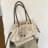 Bolso de Felpa Retro con Bloques de Color Transfronterizo Moda Chic Bolso de Mano Gran Capacidad Versátil Moda Ins para el Trabajo Bolso de Piel