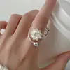 Anel Aberto de Lótus da Sorte Estilo Chinês para Mulheres, Anel Versátil de Prata com um Toque Sofisticado de Nicho, Novo Anel Floral de Dedo Indicador Estilo Chinês