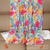 Lenço de Algodão e Linho Fino Estilo Étnico Versátil Colorido Estampado de Folhas para Primavera e Verão Xale Longo de Viagem Feminino Uso Duplo