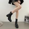Botas de Moda de Punta Cuadrada Negra Versátiles de Tacón Grueso para Mujer 2025 Nuevas de Verano Aumentadoras de Altura Botines Estilo Británico