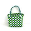 Gran Cantidad de Bolsas Tejidas de Celebridades de Internet Hechas a Mano Cestas de Verduras de Polipropileno Bolsos de Mano Cuadrados con Costuras Verdes y Blancas Bolsos para el Trabajo al por Mayor