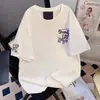 Camiseta Fornin Bordado Pesado Unissex Marca Tendência Manga Curta Verão Meia-Manga Base Solta Camisa Preta