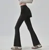 Calça de yoga falsa de duas peças para mulheres, cintura alta, controle de barriga, cordão, leggings de fitness, treino de Pilates, esportes, calça levemente flare, adequada para primavera e outono