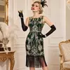 Vestido de Fiesta Retro Gatsby Europeo Sexy sin Espalda Adelgazante sin Mangas Lentejuelas Bordado con Hilo Dorado Borla