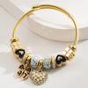 Pulseira Personalizada Panjiadora de Aço Inoxidável com Contas Exquisito Pingente de Laço de Amor Pulseira Ajustável para Casal