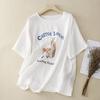 Foto real de Camisa Artística de Algodón y Lino de Manga Corta Estilo Nuevo 2025 para Mujer, Jersey Retro Estampado Holgado, Camiseta Casual y Versátil