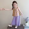Conjunto de Verão Novo para Meninas Estilo Chinês 2026 Novo Estilo Tendência Nacional Infantil Conjunto de Duas Peças