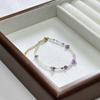 Pulsera de Grava de Fluorita Amatista de Acero Titanio Pulsera Simple Extremadamente Fina con Cuentas Pulsera de Perla Natural de Agua Dulce para Mujer