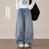 Pantalones vaqueros para niña, nueva colección primavera/otoño 2026, elegantes pantalones rectos bordados para niñas, pantalones largos de otoño para niños mayores