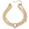 Conjunto de Collar y Anillo de Dos Piezas Estilo Palacio Retro con Perlas de Diamante y Perlas, Multicapa, para Damas que Asisten a Fiestas con Elegancia