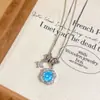 Azul Sal Marinho~Colar Flor e Estrela de Zircônia, Corrente de Clavícula de Luxo Leve de Alta Qualidade, Colar de Design Minimalista Versátil para Mulheres