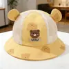 Sombrero de Pescador de Verano para Niños con Orejas de Oso Lindas, Protección Solar, Sombrero de Cubo de Malla Transpirable, Sombrero de Viaje para Niños y Niñas