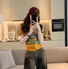 Conjunto Deportivo Casual Súper Moderno Dopamina para Mujer, Estilo Callejero de Verano, Reductor de Edad, Manga Corta, Pantalones de Pierna Ancha de Mezclilla, Conjunto de Dos Piezas