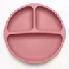 Prato dividido de silicone de grau alimentício para crianças com base de ventosa, bandeja de comida complementar para bebê, louça infantil resistente a quedas, prato de refeição com três compartimentos
