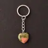 Llavero de Cristal Natural 20mm Corazón Piedra de Palma Corazón de Melocotón con Forma de Colgante DIY Colgante Llavero de Piedra Preciosa Natural