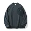 Ropa Vintage 25 Otoño Nuevo Estilo Japonés Exterior Bloque de Color Diseño de Bolsillo Texturizado Holgado Cuello Redondo Sudadera Pulóver