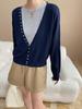 Conjunto Prático Outono e Inverno Sinan Design de Botão de Alta Inteligência Cardigan de Tricô com Gola V Colete Conjunto de Duas Peças Sn8095