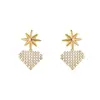 Brincos de Agulha de Prata S925 Novos Tendência Estrela de Oito Pontas Coração Zircônia Brincos Doces Simples Ins em Formato de Coração para Mulheres