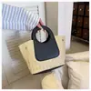 2026 Nuevo Bolso de Paja Retro Color-Blocking de Verano, Bolso Tejido de Gran Capacidad, Bolso Tote de Hombro Simple y Elegante
