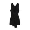 Vestido Tank sin Mangas con Cuello Swing Estilo Francés Ligeramente Maduro Verano 2025 Vestido Bodycon con Lazo Ceñido a la Cintura Vestido Corto de Tirantes Espagueti