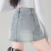 Foto Real de Saia Jeans Retro Estilo Primavera para Mulheres, Cintura Alta, Emagrecedora, Petite, Justa no Quadril, Modelo Evasê Curto com Forro