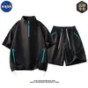 Traje de Dos Piezas de Media Cremallera con Cuello Alto y Manga Corta Marca Nasa de Alta Calidad para Hombre, Moda de Verano de Gama Alta, Talla Grande, Juego Completo, Moderno