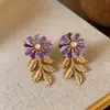 Aretes de Acero con Flor y Hoja de Goteo de Aceite de Rosa Mandala, Aretes de Lujo Ligero de Gama Alta, Accesorios para Orejas de Moda Vintage