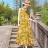 Vestido de algodón y seda floral, estilo joven nuevo, estilo vacacional en la playa, vestido tipo tank sin mangas, vestido largo de temperamento bohemio