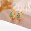 Un Ciervo Plata Esterlina S925 Chapado en Oro Jade Hetian Jaspe Borde Rojo Agua Calabaza Combinable Temperamento Aretes Clip Chinos