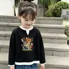 Camiseta Elegante de Manga Longa para Meninas, Novo Estilo Primavera/Outono, para Crianças Médias e Maiores, Malha Waffle Falsa Duas Peças Casual Versátil Gola Redonda Camada Base
