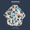 Verão Novo Estilo Coreano Ins Estilo Hong Kong Retrô Floral Finos Camisas de Casal Largas de Manga Curta para Homens Tendência