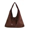 Bolso de Hombro Individual Hueco de Gamuza para Mujer 2026 Nuevo Vintage Versátil Gran Capacidad Casual Tote Bolso de Axila