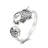 Anillo abierto de diseño creativo literario femenino tendencia personalidad estilo nacional carpa de la suerte retro antiguo Chiba Taiyin