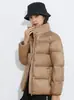 Chamarra acolchada con cuello alto transfronteriza para mujer, estilo corto, moda de invierno 2026, color liso, engrosada, cálida, plumón de pato blanco, chamarra puffer simple