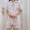 Sudeste Asiático Sudeste Asiático transfronteiriço Azul simples verão manga curta shorts pijama Conjunto de roupas para casa feminino