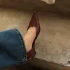 Sandalias cerradas de cuero estilo francés, sin cordones, punta fina poco profunda, elegantes zapatos de trabajo de tacón de gatito, sandalias caladas para mujer