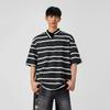 Polo Americano de Rayas de Contraste para Hombre Verano Diseño de Solapa Asimétrica Manga Corta Holgado Casual Estilo Lazy