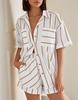Transfronterizo 2025 Amazon Primavera Nuevo Camisa Rayada de Bolsillo de Manga Corta Shorts de Sarga Conjunto de Dos Piezas de Camisa