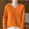Sudadera con capucha de punto de otoño e invierno 100% lana de alta gama lista para usar, suéter con capucha suelto y suave, sudadera básica para mujer