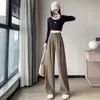 Calça de terno cinza feminina, novo estilo de outono, cintura alta, corte reto, modelagem que afina, calça casual, versão estreita, calça de perna larga fluida, comprimento até o chão