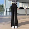 Calça de maternidade que não aperta a barriga, estilo primavera e outono, forrada com fleece e espessa, adequada para usar como outer wear, calça flare, cintura alta, modeladora, com suporte para a barriga, calça longa