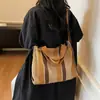 Bolso de Hombro Cruzado de Lona Estilo Coreano Otoño Nuevo Rayas Artísticas Gran Capacidad Bolso Tote para Estudiantes Bolso de Moda Tendencia