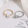 Anillo Abierto Simple de Zirconia y Perla de Agua Dulce Natural para Mujer Otoño e Invierno Anillo de Nicho Versátil de Gama Alta