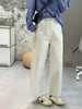 ¡Recomiendo mucho la Vaca Segadora! Elegantes jeans tipo globo beige-gris, de cintura alta, elásticos, adelgazantes, pantalones de pierna recta holgados para mujer para otoño