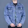 Chaqueta de mezclilla de primavera para hombre, gruesa, holgada, talla grande, chaqueta de trabajo con cuello de solapa y múltiples bolsillos